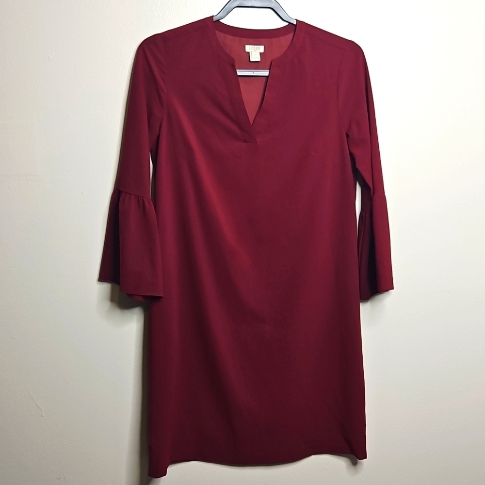 J Crew Red V Neck Bell Sleeve Shift Dress Size 0